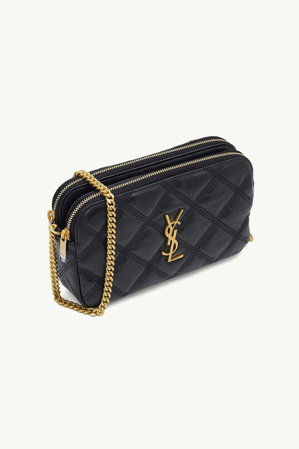 SAINT LAURENT Mini Becky Double Zip Crossbody Bag in Black Quilted GHW 2