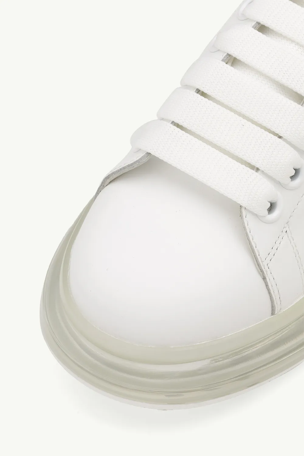 ALEXANDER MCQUEEN Women Transparent Oversized Lace-up Sneakers in White/Black Smooth Leather 4