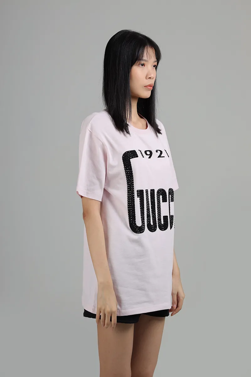GUCCI Women Crystal 1921 Gucci Oversized T-Shirt in Rose Cotton 2