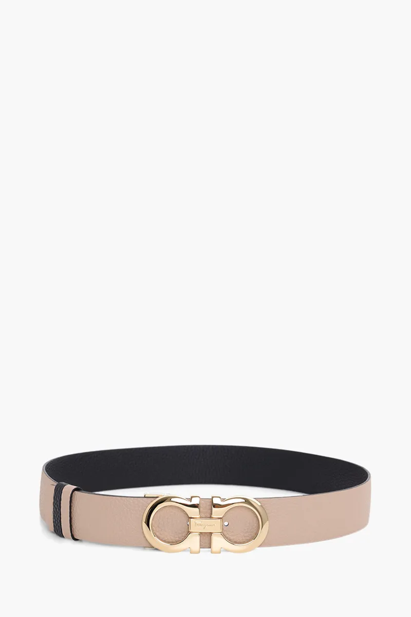 SALVATORE FERRAGAMO Women Gancini Belt 3.5cm in Bisque/Black Hammered GHW 0