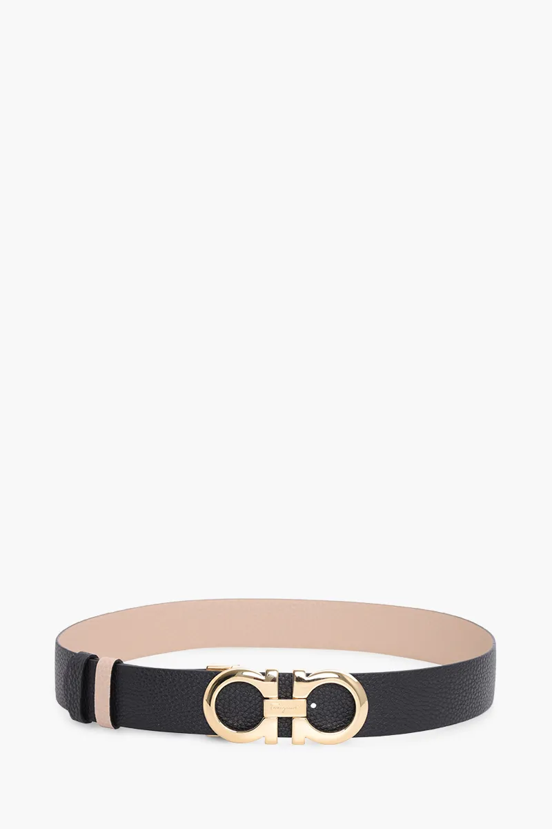 SALVATORE FERRAGAMO Women Gancini Belt 3.5cm in Bisque/Black Hammered GHW 1