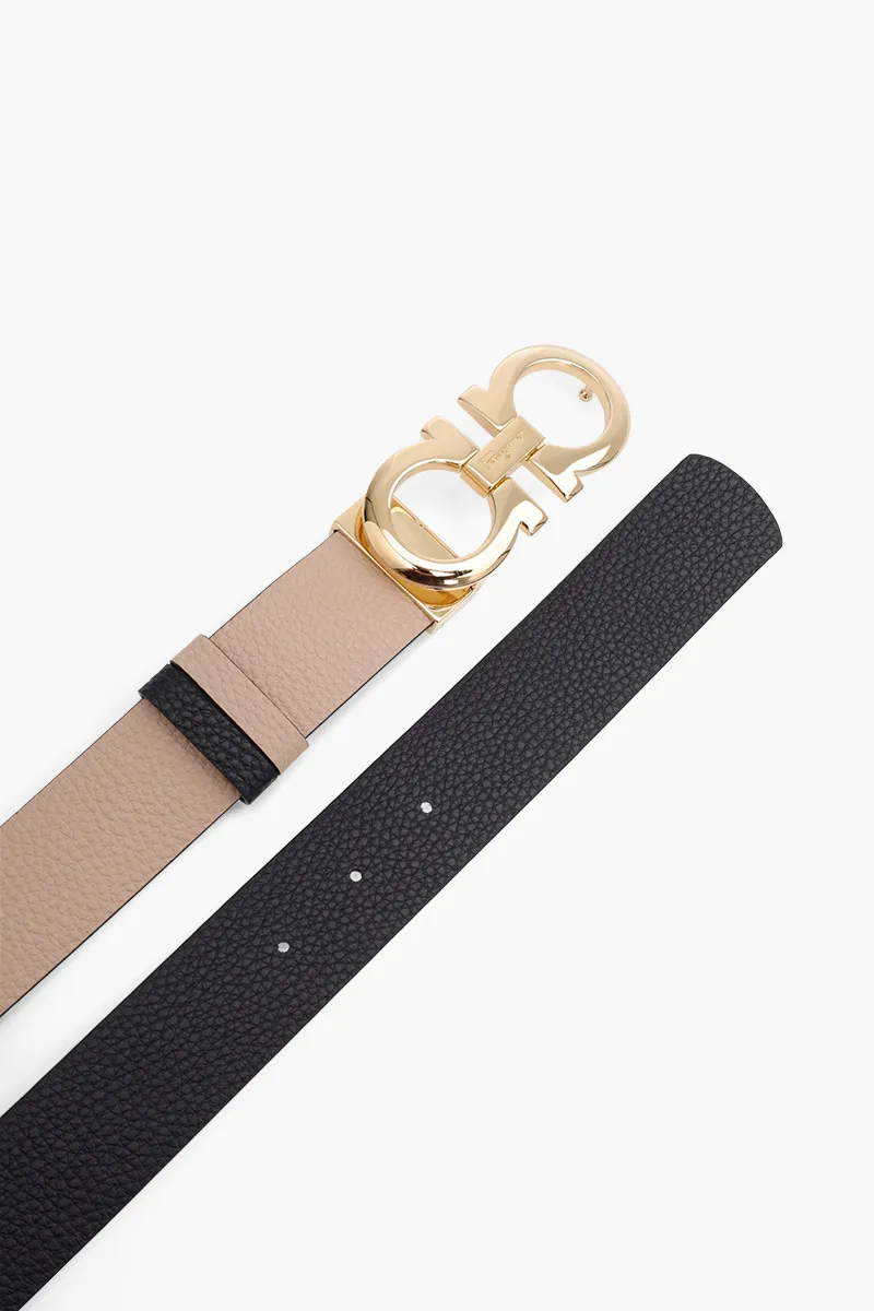 SALVATORE FERRAGAMO Women Gancini Belt 3.5cm in Bisque/Black Hammered GHW 2