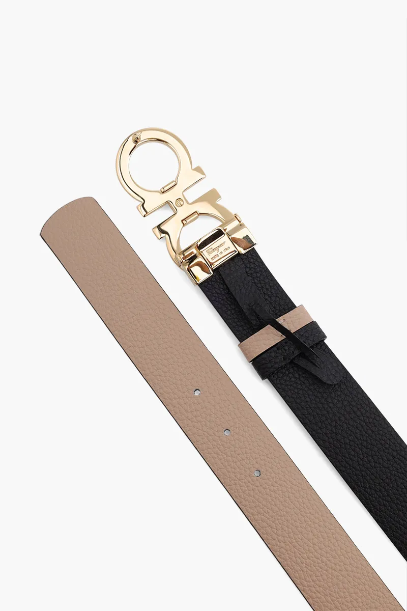 SALVATORE FERRAGAMO Women Gancini Belt 3.5cm in Bisque/Black Hammered GHW 3