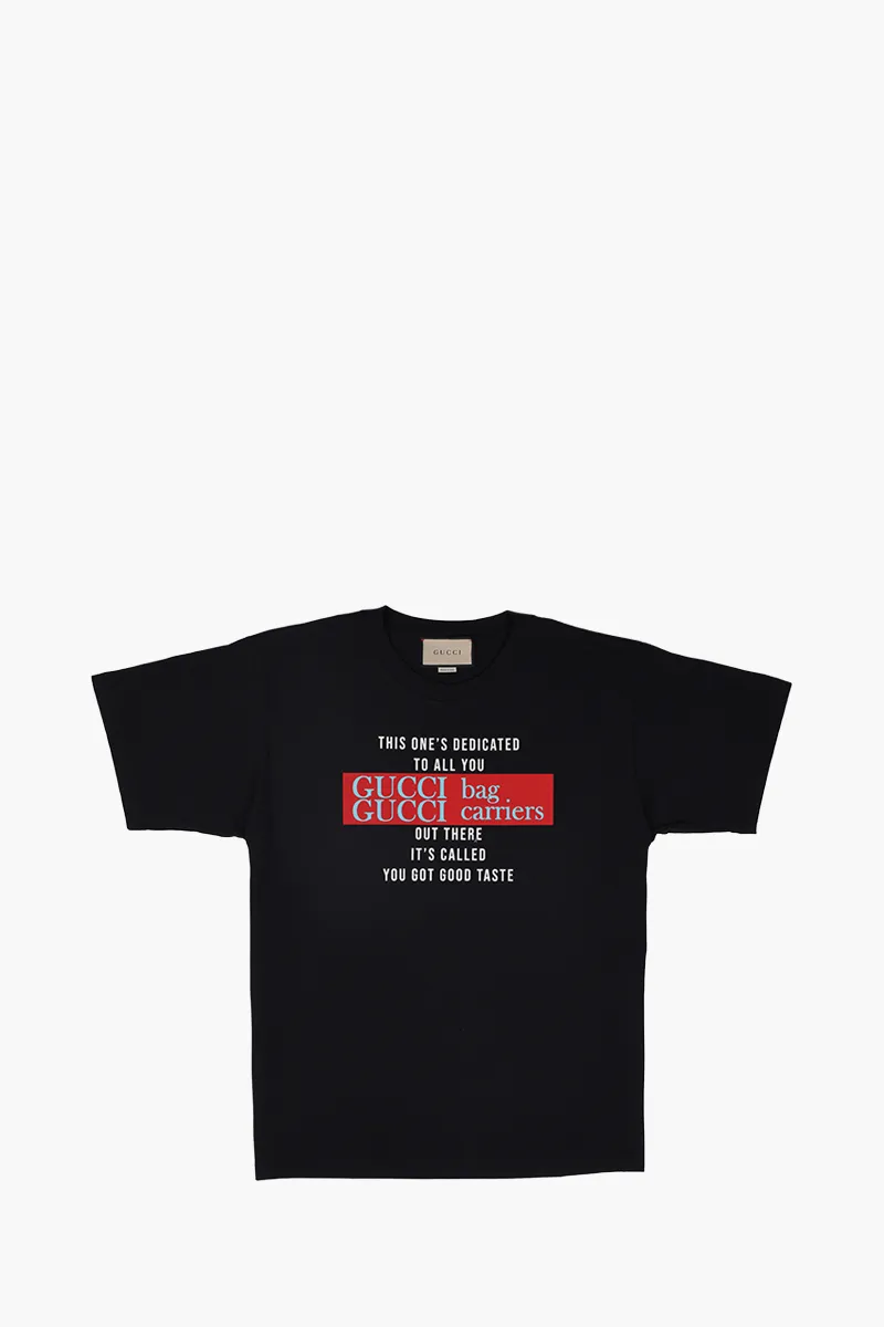 GUCCI Men Jersey Cotton T-Shirt in Black with 'YOU GOT GOOD TASTE' Print 0