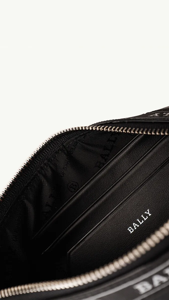 BALLY Beryer Phone Wallet in Black Bovine Leather with Red/White Stripe 3
