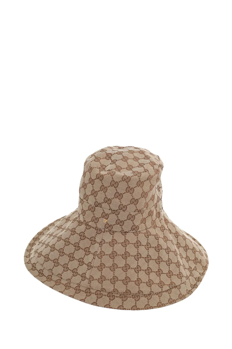 GUCCI GG Canvas Wide Brim Hat in Beige/Ebony 0