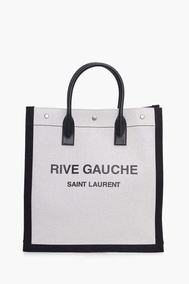SAINT LAURENT Rive Gauche N/S Tote Bag in White Linen 0