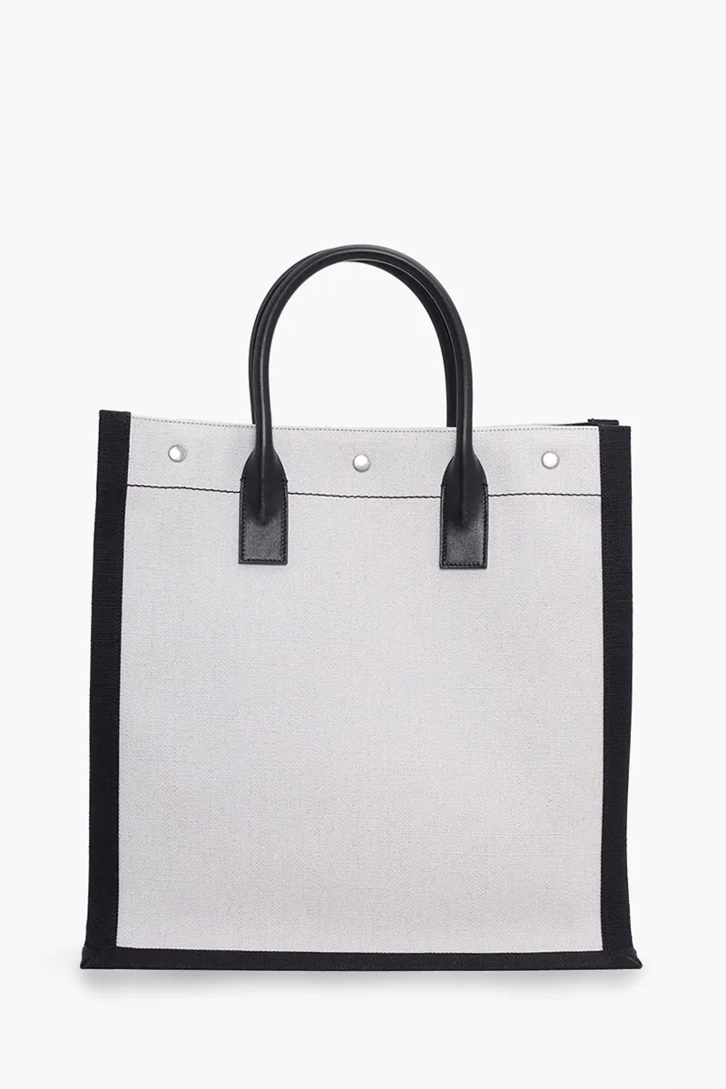 SAINT LAURENT Rive Gauche N/S Tote Bag in White Linen 1