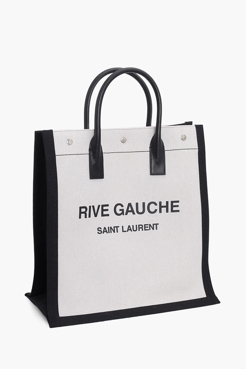 SAINT LAURENT Rive Gauche N/S Tote Bag in White Linen 2