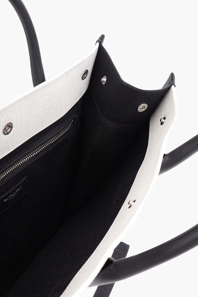 SAINT LAURENT Rive Gauche N/S Tote Bag in White Linen 3