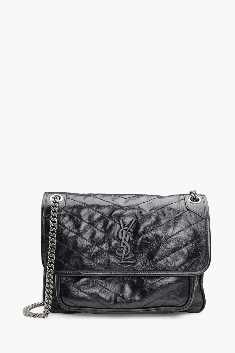 SAINT LAURENT Medium Monogramme Niki Shoulder Bag in Black Grained BHW 0