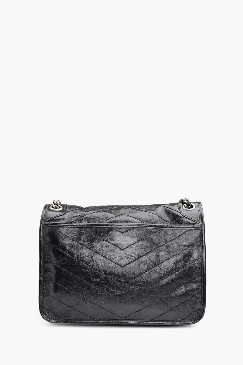 SAINT LAURENT Medium Monogramme Niki Shoulder Bag in Black Grained BHW 1