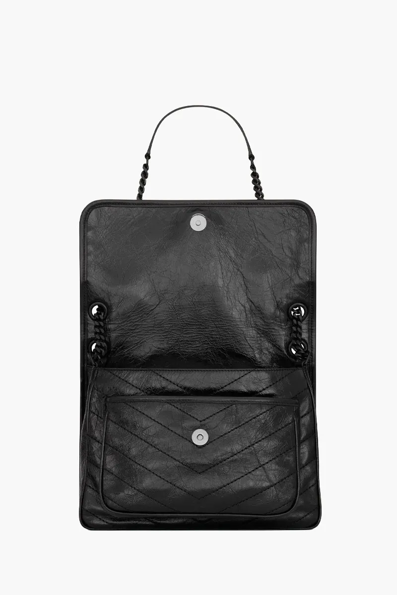SAINT LAURENT Medium Monogram Niki Shoulder Bag in Black Vintage Crinkled Leather BHW 3
