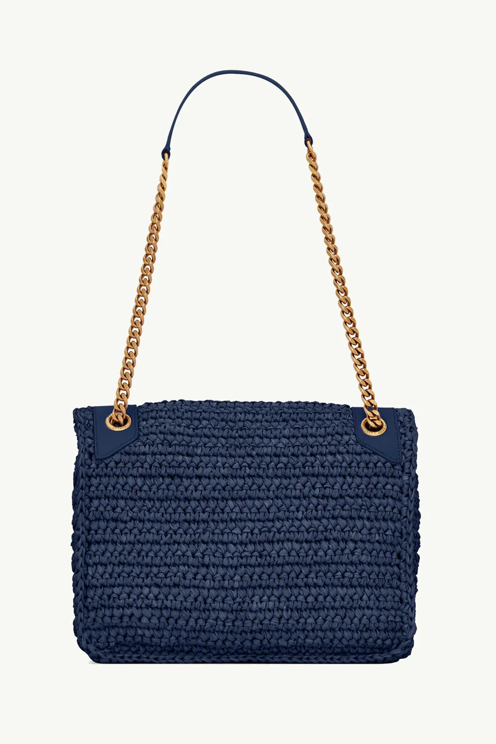 SAINT LAURENT Medium Monogram Niki Shoulder Bag in Vivid Blue Raffia x Leather with Bronze Hardware 1