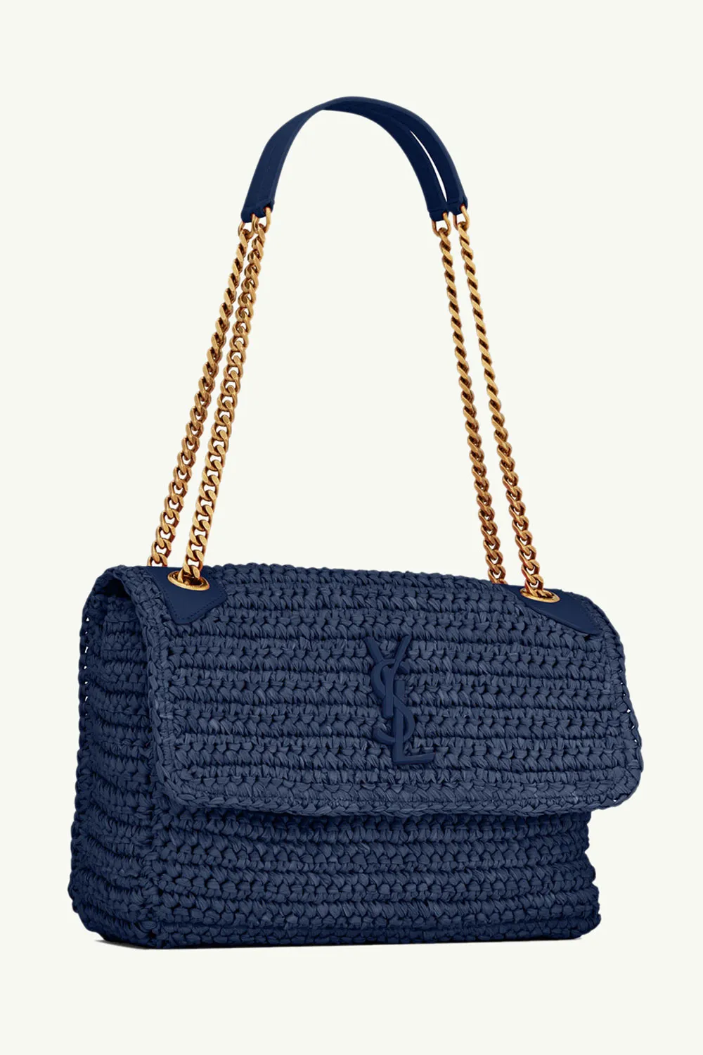 SAINT LAURENT Medium Monogram Niki Shoulder Bag in Vivid Blue Raffia x Leather with Bronze Hardware 2
