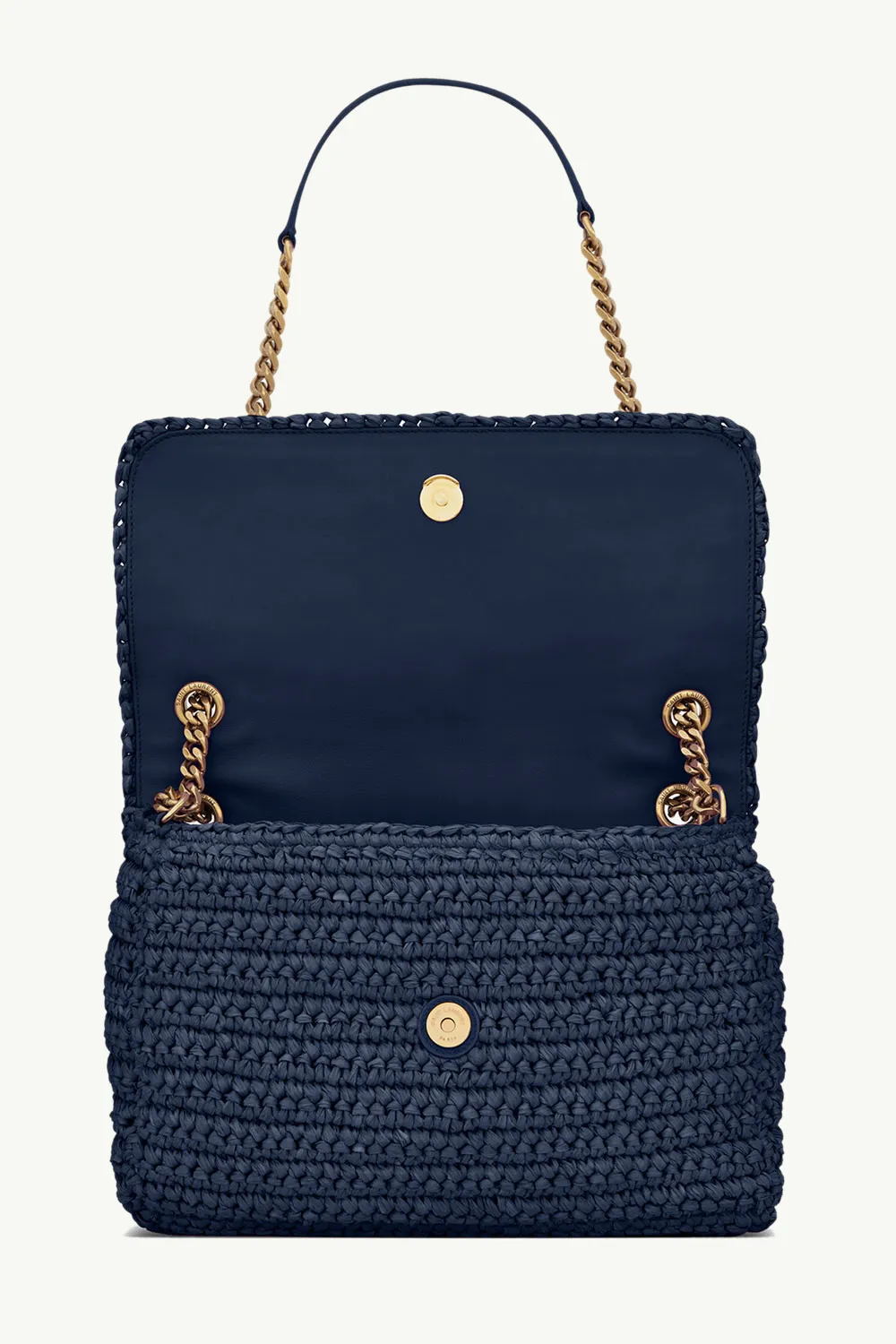 SAINT LAURENT Medium Monogram Niki Shoulder Bag in Vivid Blue Raffia x Leather with Bronze Hardware 3