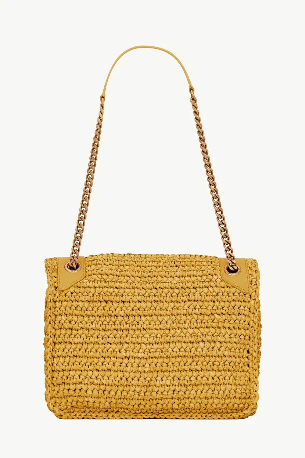SAINT LAURENT Medium Monogram Niki Shoulder Bag in Yellow Raffia x Leather with Bronze Hardware 1