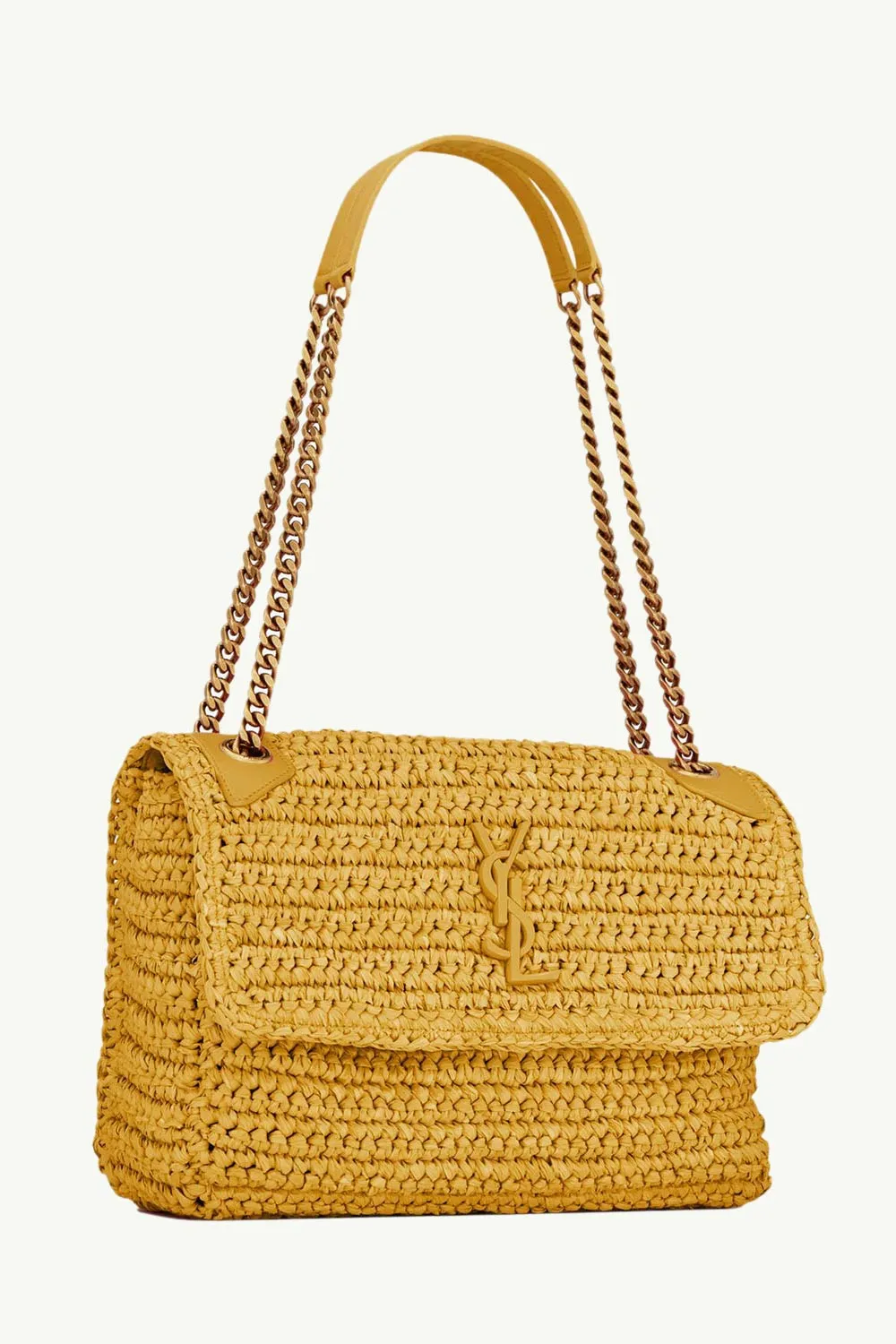 SAINT LAURENT Medium Monogram Niki Shoulder Bag in Yellow Raffia x Leather with Bronze Hardware 2