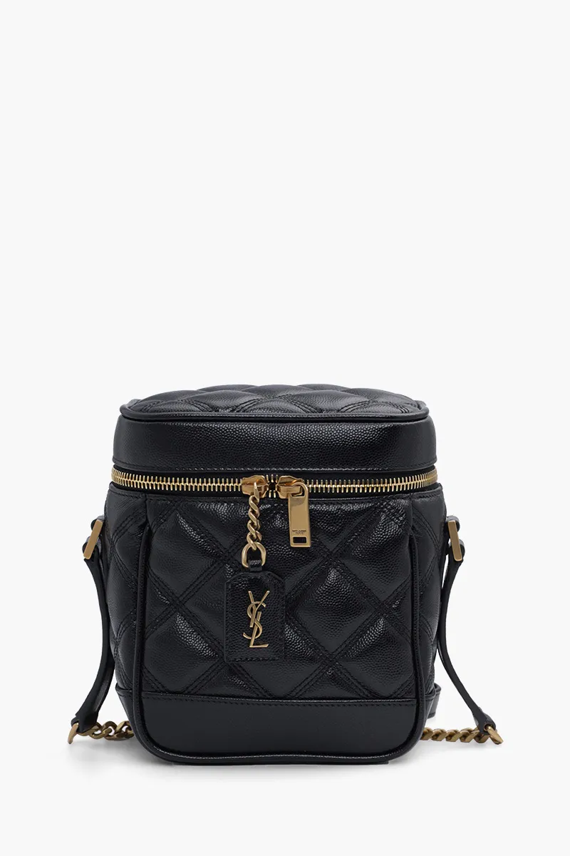 SAINT LAURENT 80'S Zip Around Vanity Bag in Black Quilted Leather GHW 0
