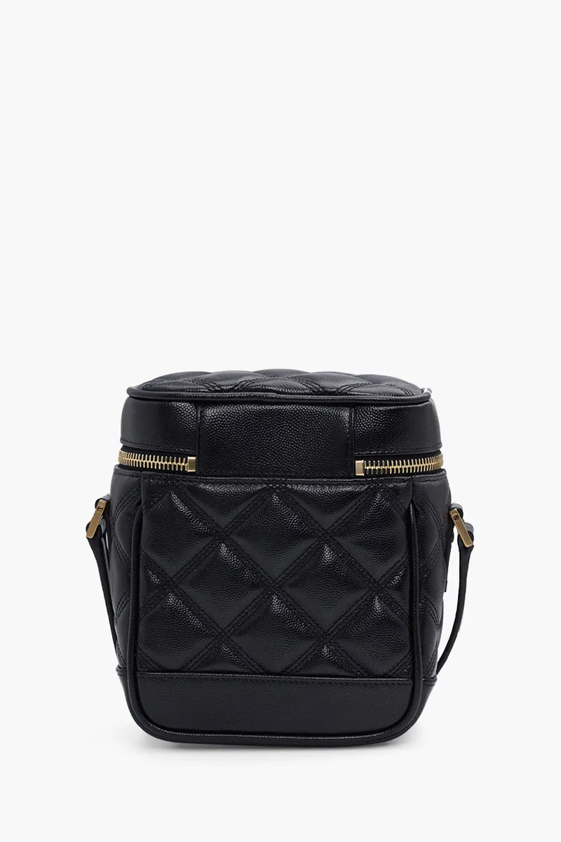 SAINT LAURENT 80'S Zip Around Vanity Bag in Black Quilted Leather GHW 1
