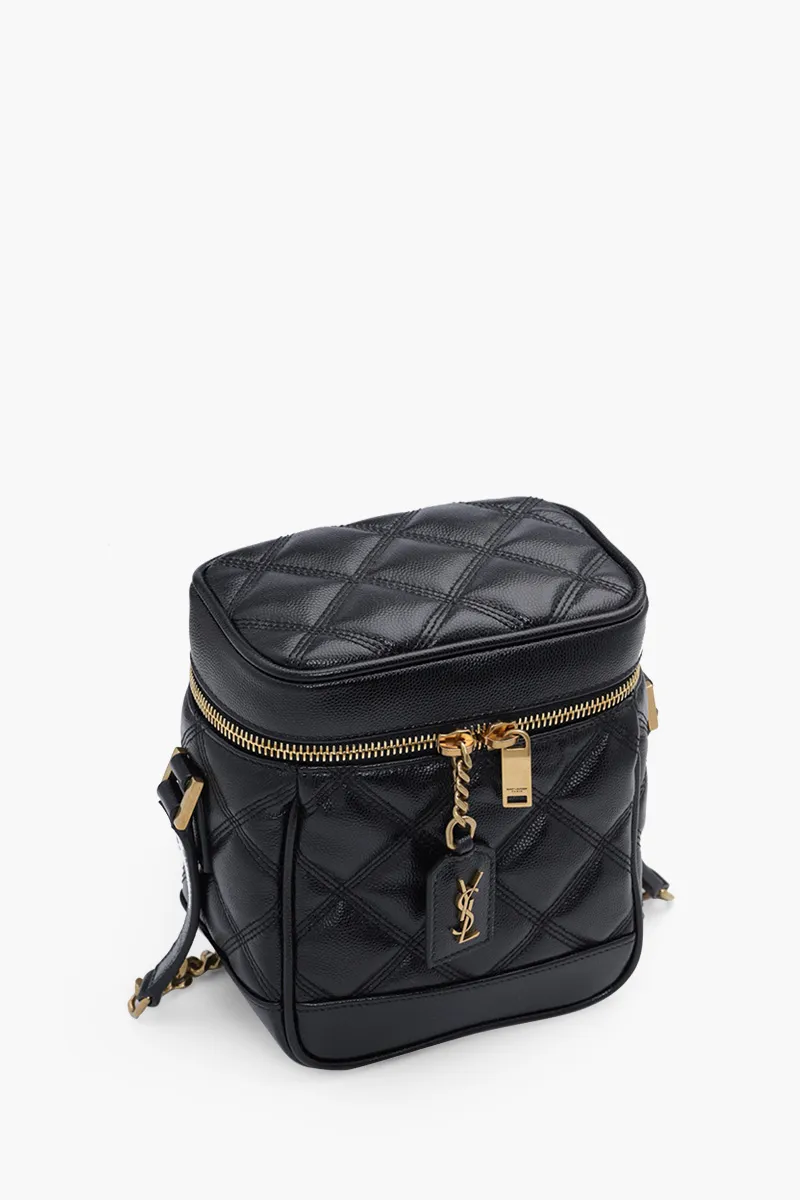 SAINT LAURENT 80'S Zip Around Vanity Bag in Black Quilted Leather GHW 2