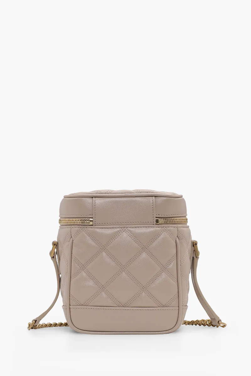 SAINT LAURENT 80'S Zip Around Vanity Bag in Dark Beige Quilted Leather GHW 1