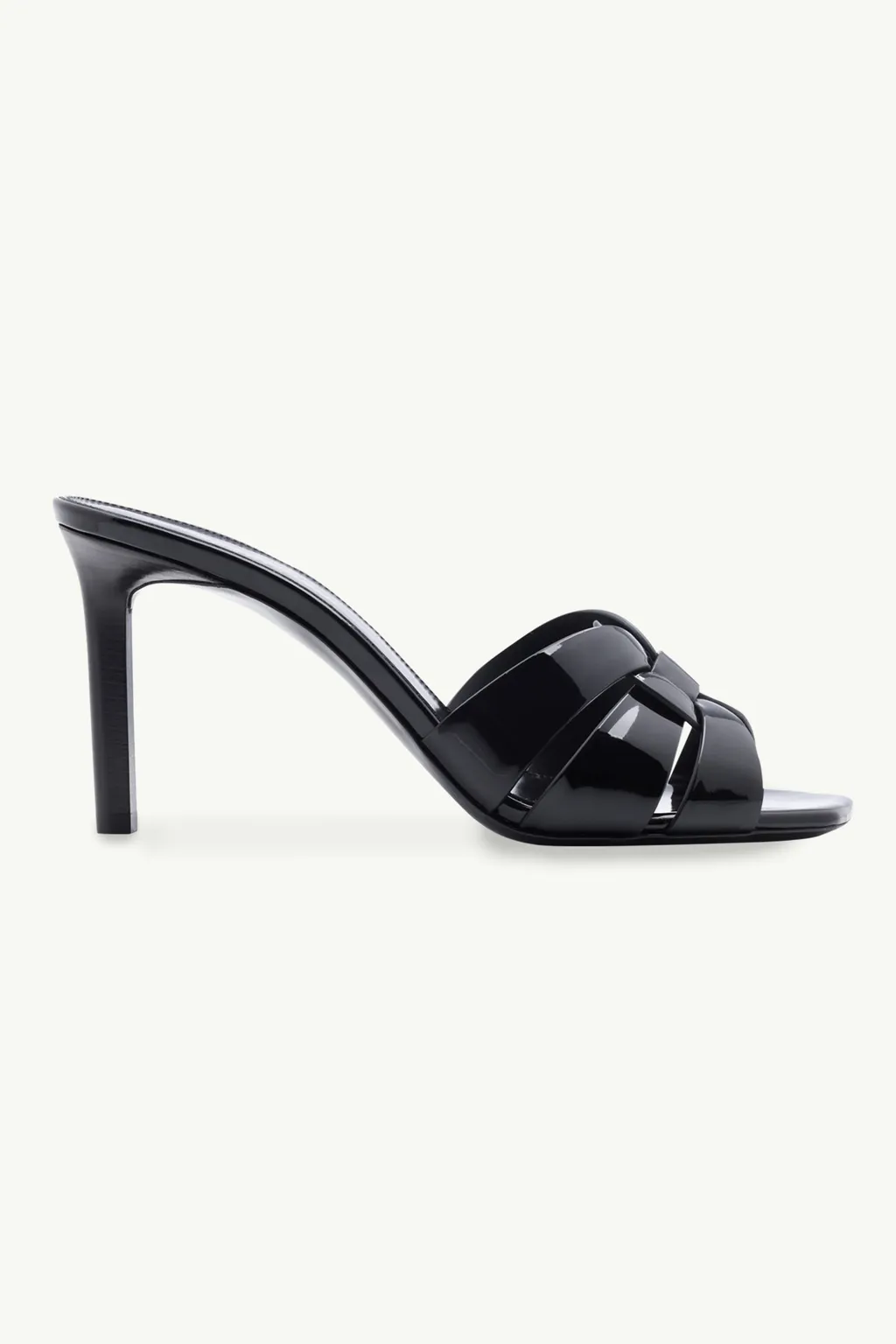 SAINT LAURENT Tribute Open Toe Mules 8.5cm in Black Patent 0