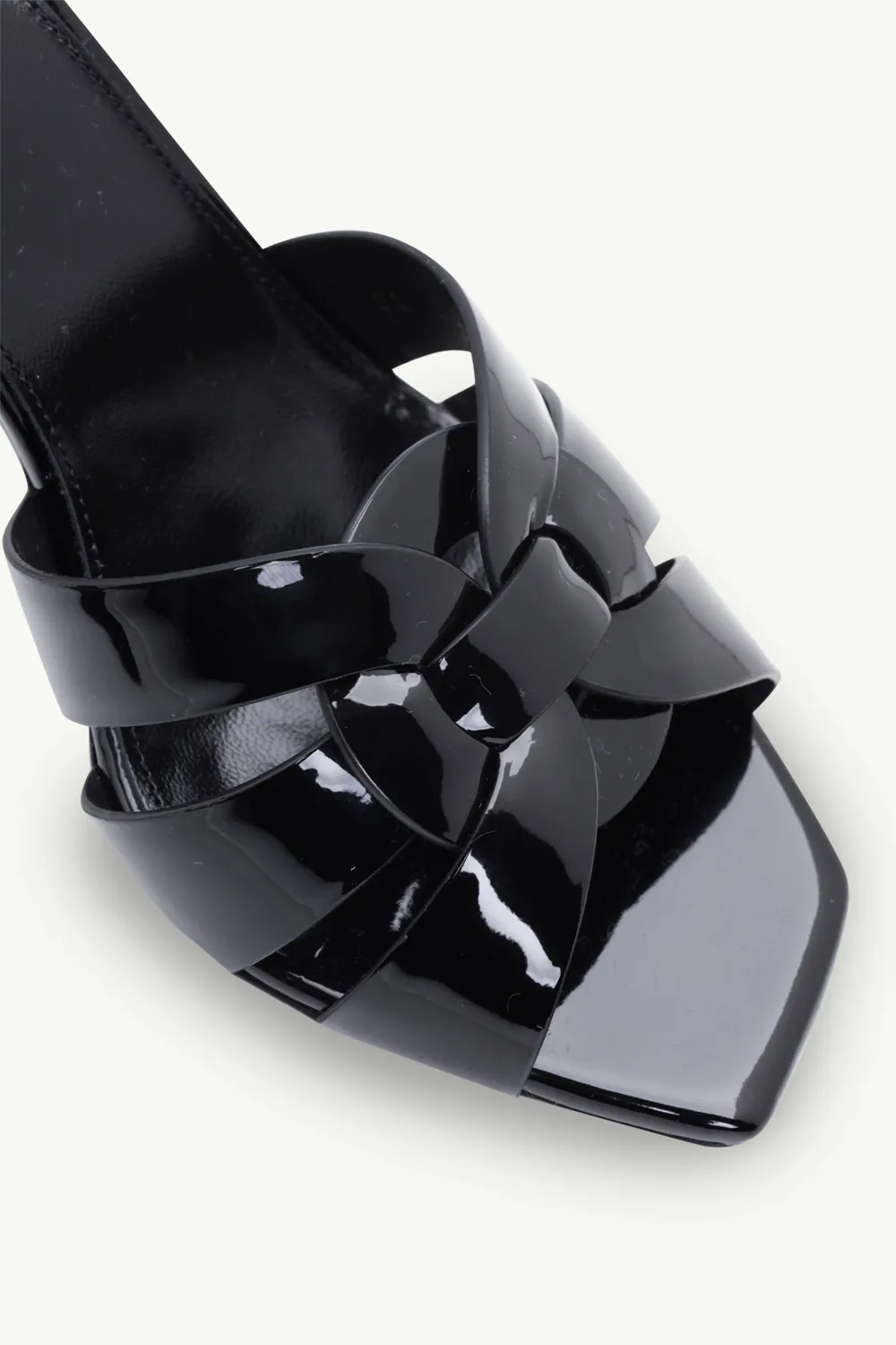 SAINT LAURENT Tribute Open Toe Mules 8.5cm in Black Patent 3