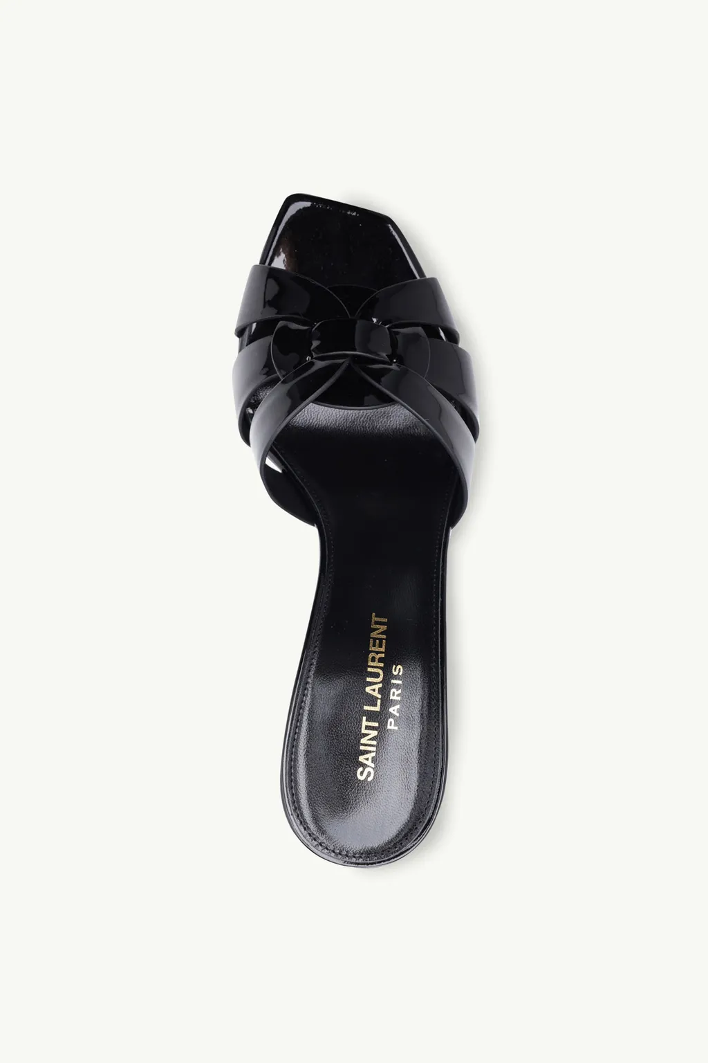 SAINT LAURENT Tribute Open Toe Mules 8.5cm in Black Patent 4