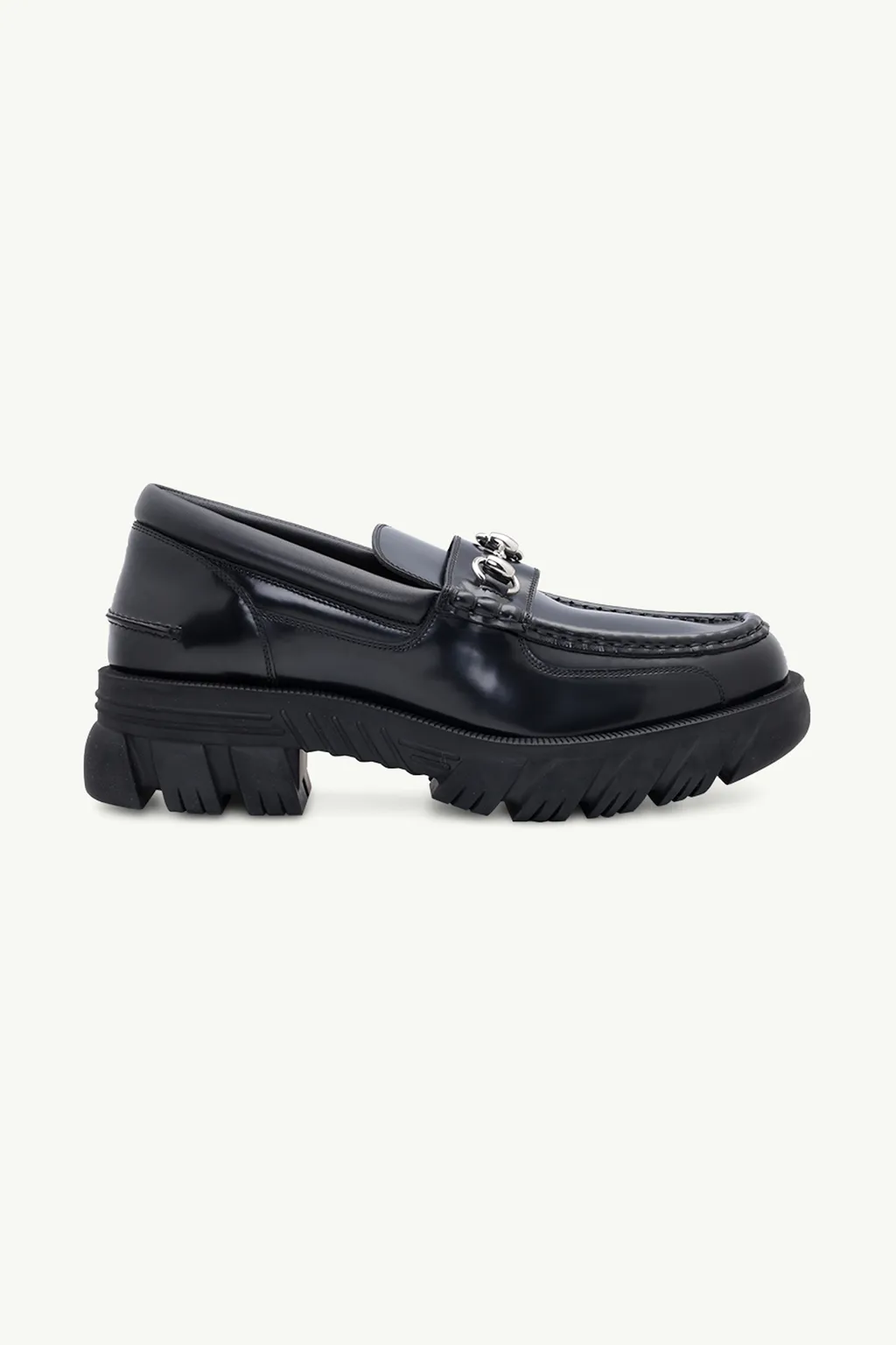 GUCCI Men Horsebit Rubber Sole Loafers 40mm in Black Smooth Leather SHW 0