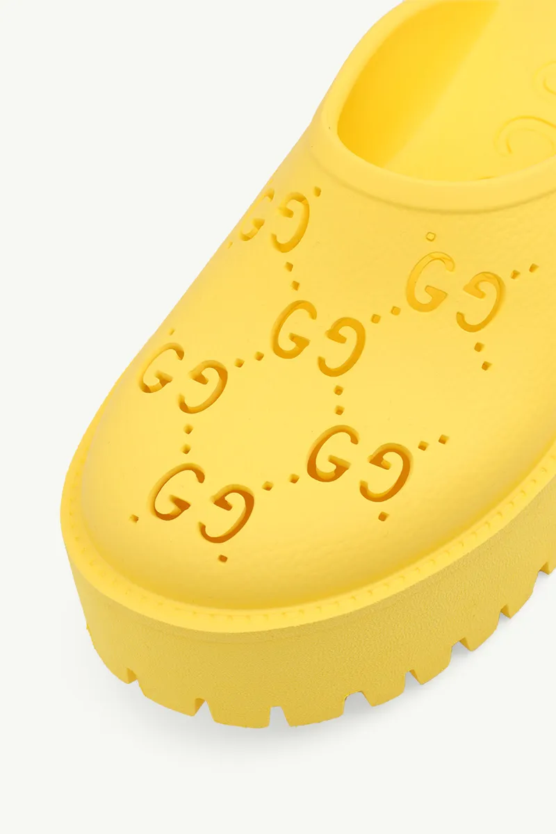GUCCI Women GG Perforated Plaform Slip-On Sandals 55mm in Yellow Rubber 4