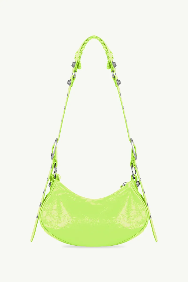 BALENCIAGA Le Cagole XS Shoulder Bag in Neon Yellow Arena Lambskin SHW 1