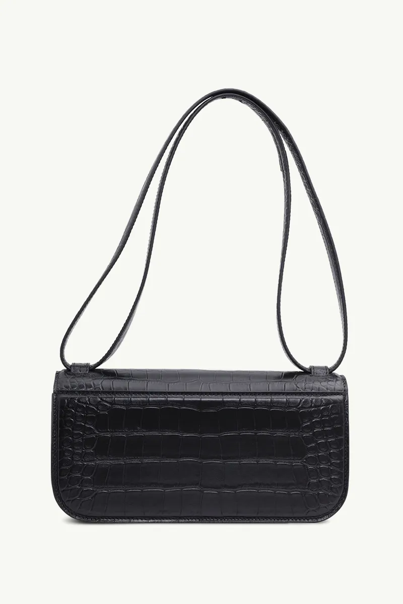 BALENCIAGA Small Gossip BB Logo Shoulder Bag in Black Croco-Embossed GHW 1