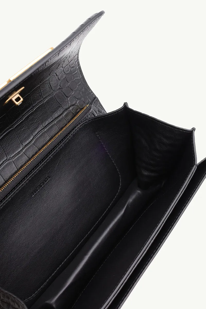 BALENCIAGA Small Gossip BB Logo Shoulder Bag in Black Croco-Embossed GHW 3