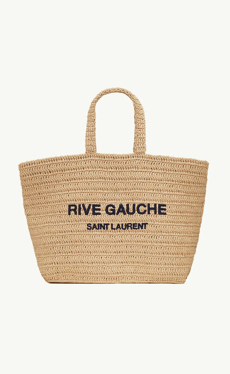 SAINT LAURENT Rive Gauche Supple Crochet Tote Bag in Natural Raffia 0