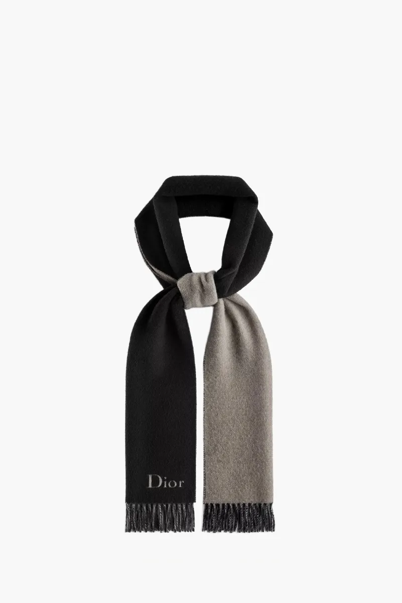CHRISTIAN DIOR Double-Sided Scard in Black/Grey Wool and Cashmere 1