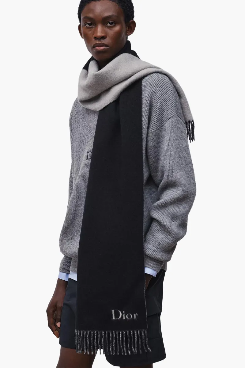 CHRISTIAN DIOR Double-Sided Scard in Black/Grey Wool and Cashmere 2