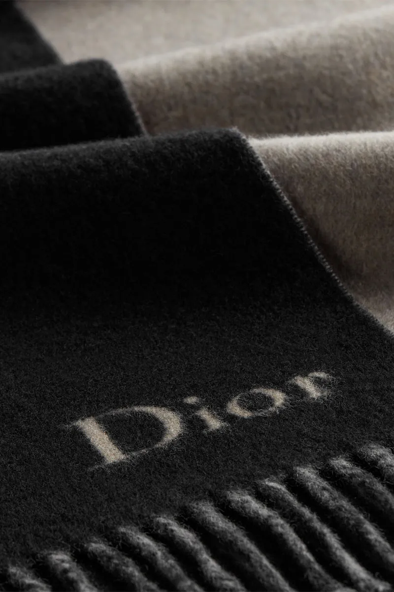 CHRISTIAN DIOR Double-Sided Scard in Black/Grey Wool and Cashmere 3