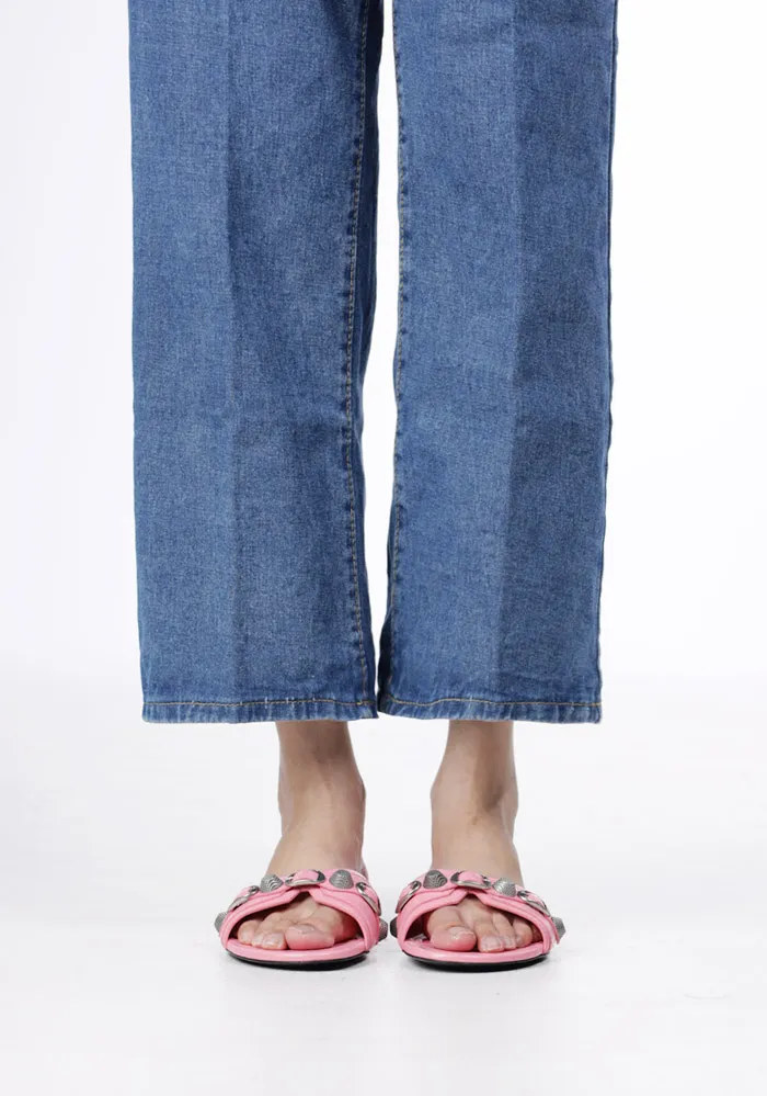 BALENCIAGA Women Cagole Flat Sandals in Pink Arena Lambskin 4