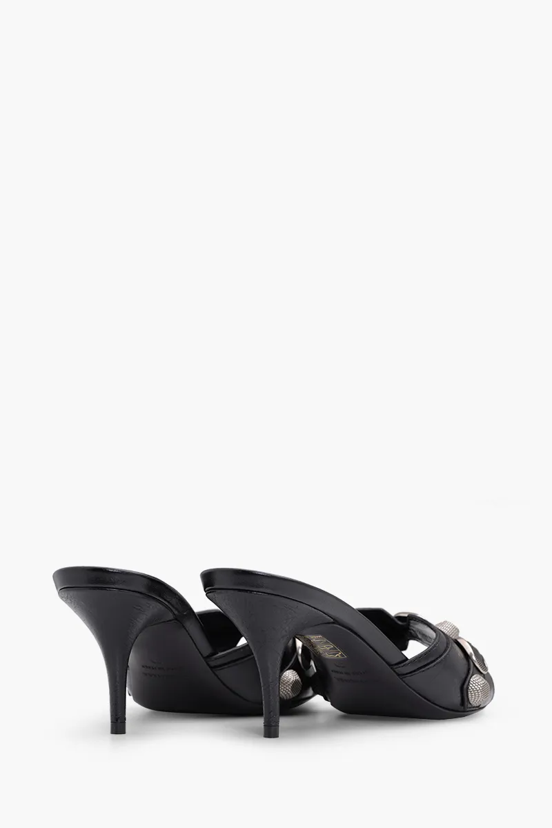 BALENCIAGA Women Cagole Sandals 70mm in Black Arena Lambskin 2