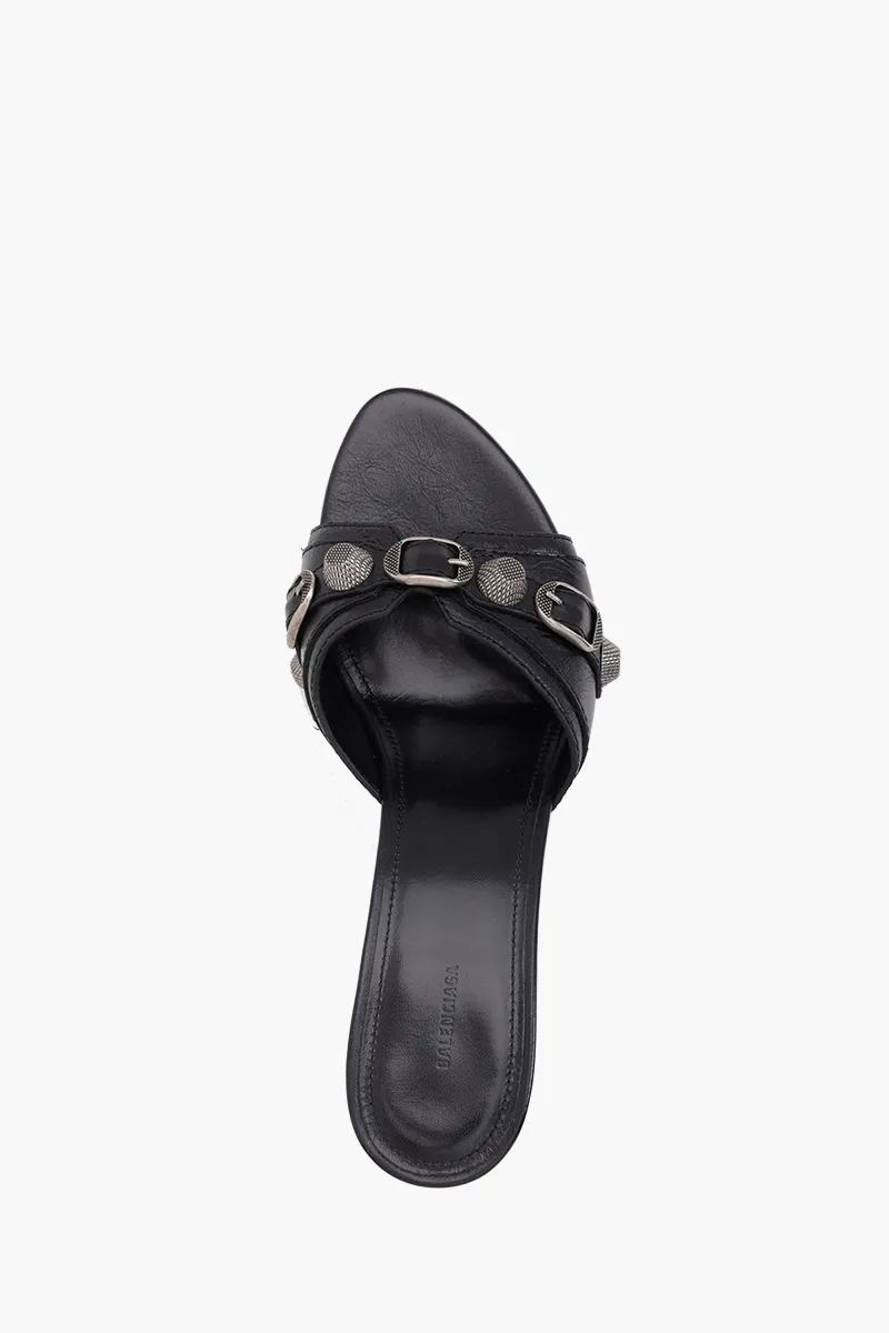 BALENCIAGA Women Cagole Sandals 70mm in Black Arena Lambskin 3
