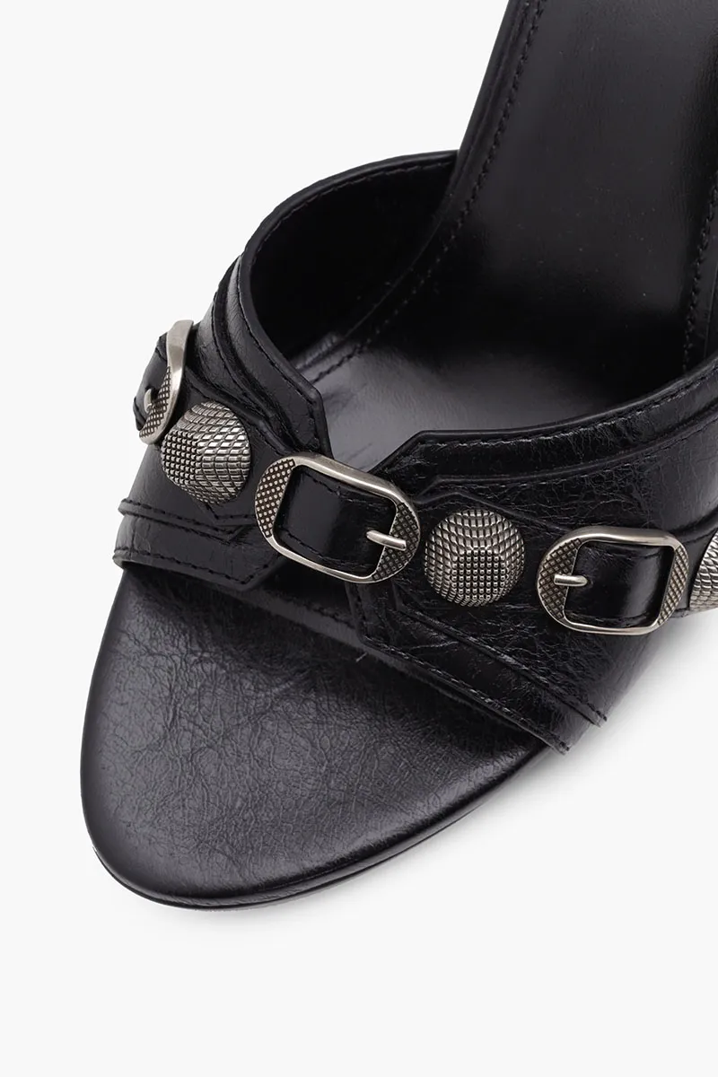 BALENCIAGA Women Cagole Sandals 70mm in Black Arena Lambskin 4