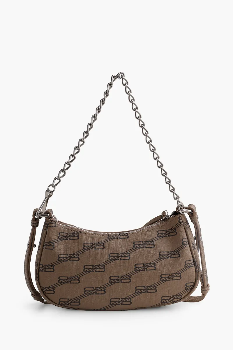 BALENCIAGA Mini Le Cagole Purse Shoulder Bag in Beige/Brown BB Monogram Coated Canvas SHW 1