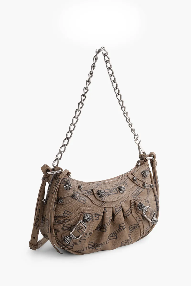 BALENCIAGA Mini Le Cagole Purse Shoulder Bag in Beige/Brown BB Monogram Coated Canvas SHW 2