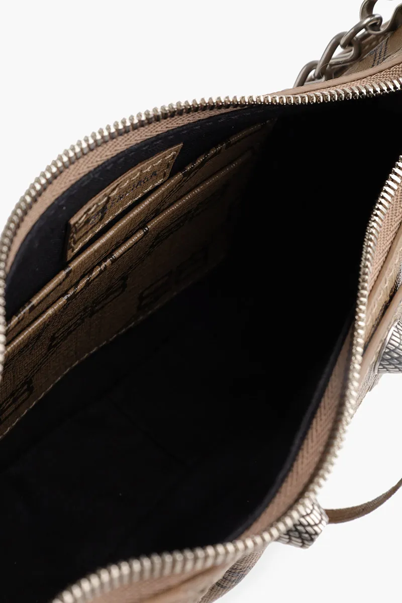 BALENCIAGA Mini Le Cagole Purse Shoulder Bag in Beige/Brown BB Monogram Coated Canvas SHW 3