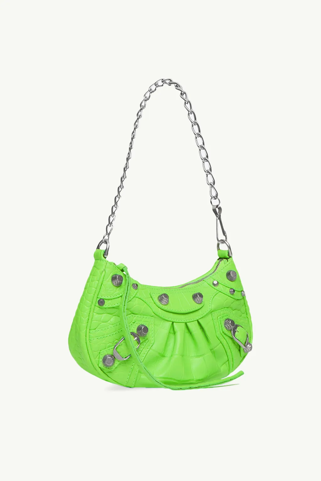 BALENCIAGA Mini Le Cagole Purse Shoulder Bag in Bright Green Extra Supple Embossed Croco SHW with Chain Strap 2
