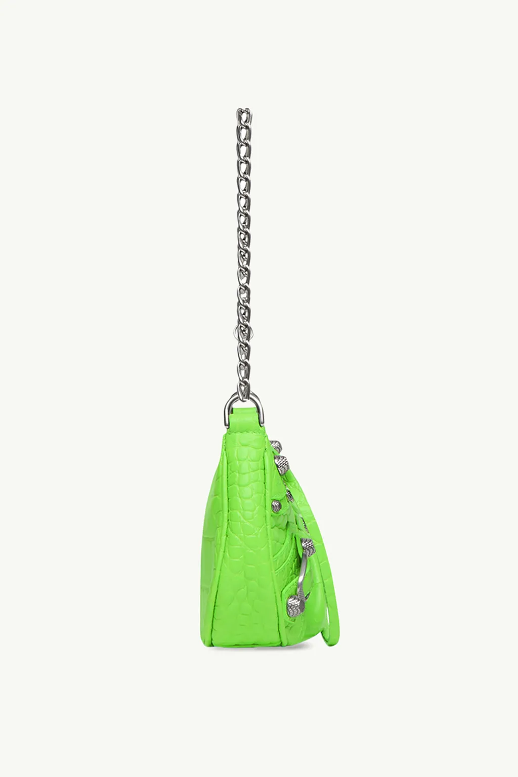 BALENCIAGA Mini Le Cagole Purse Shoulder Bag in Bright Green Extra Supple Embossed Croco SHW with Chain Strap 3