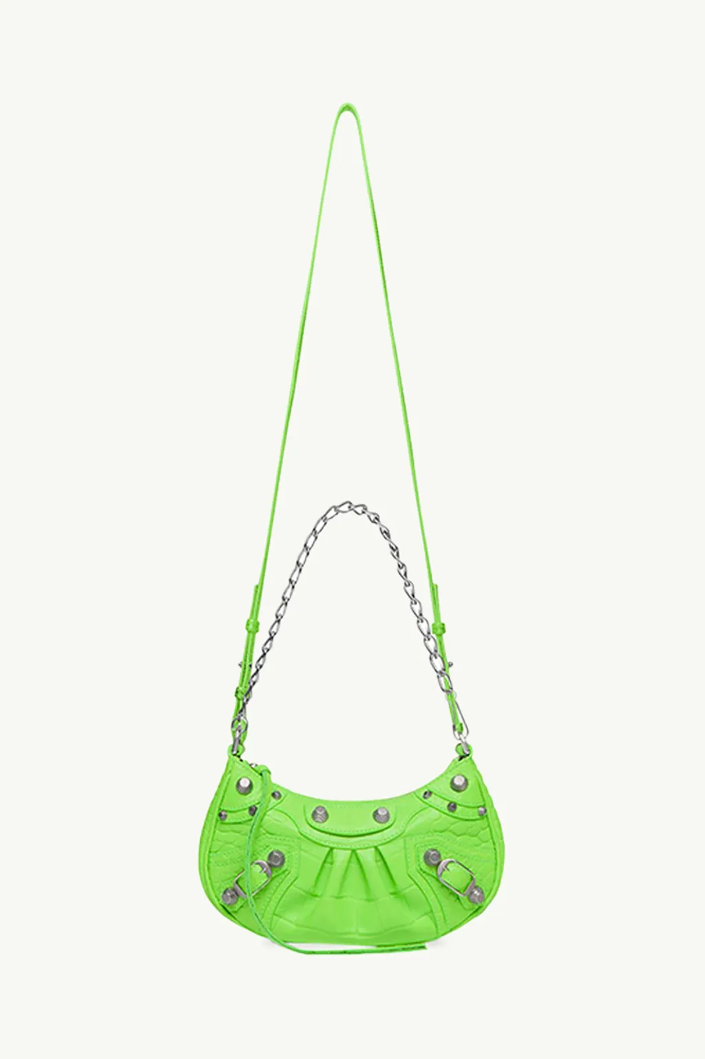 BALENCIAGA Mini Le Cagole Purse Shoulder Bag in Bright Green Extra Supple Embossed Croco SHW with Chain Strap 4