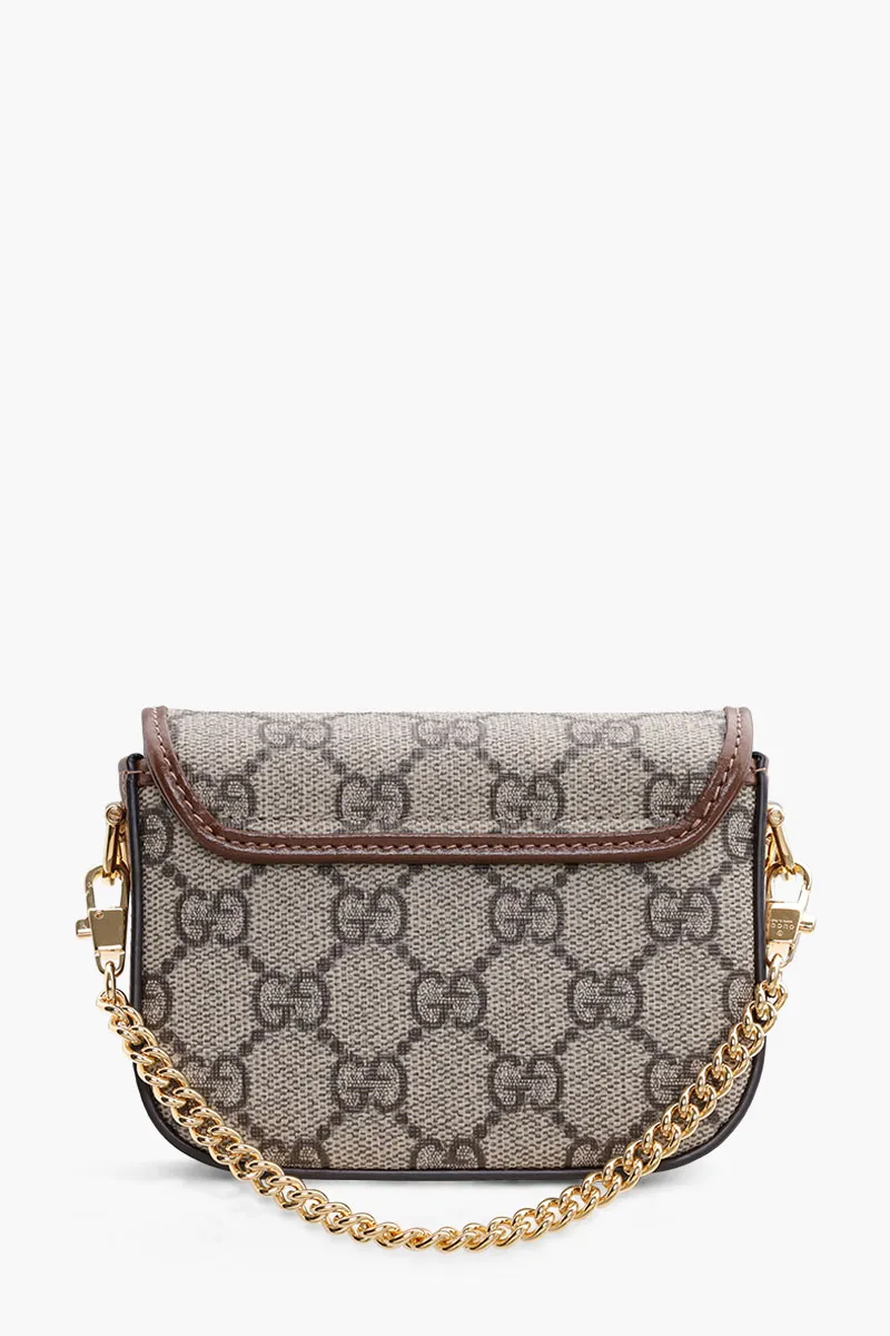 GUCCI GG Supreme Horsebit 1955 Wallet on Strap in Beige/Ebony/Brown Canvas 1