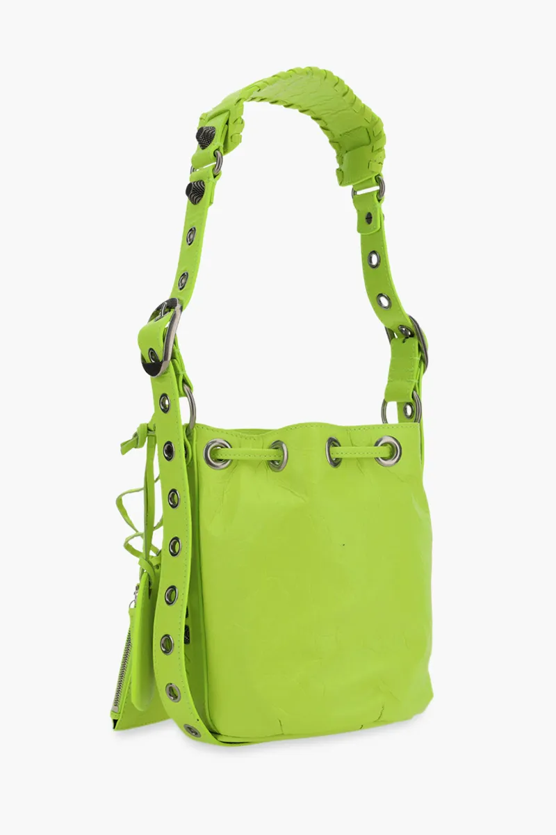 BALENCIAGA Le Cagole XS Bucket Bag in Fluo Yellow Arena Lambskin SHW 1